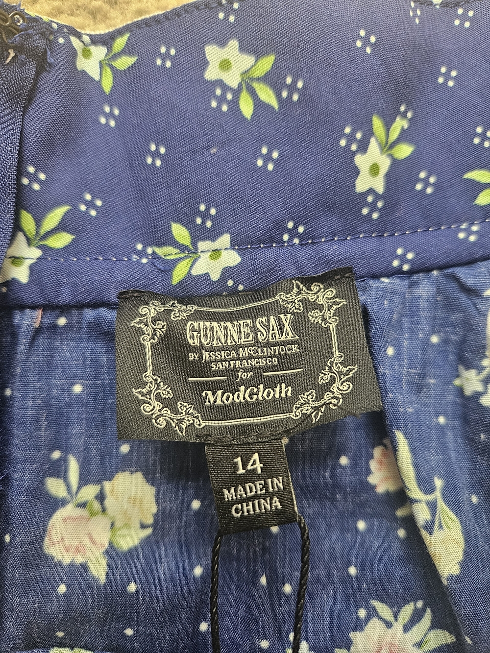 Gunne Sax for ModCloth Blue Floral Dress (Size 14)